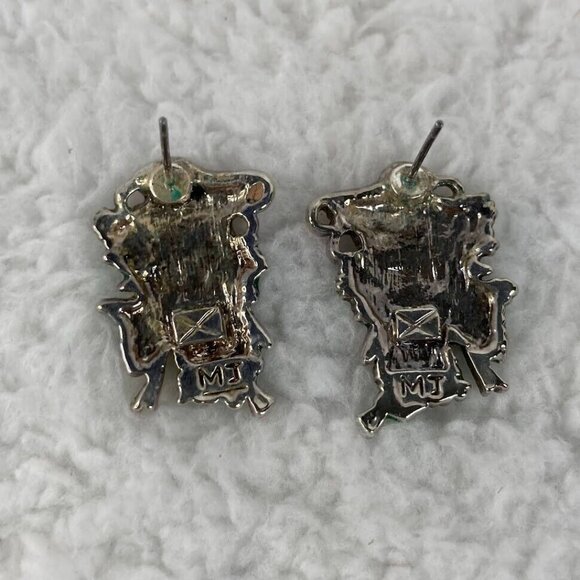 Vintage Marie Jennifer Christmas Bells 2" Brooch Pendant 1" Earrings Red Green - Picture 7 of 10